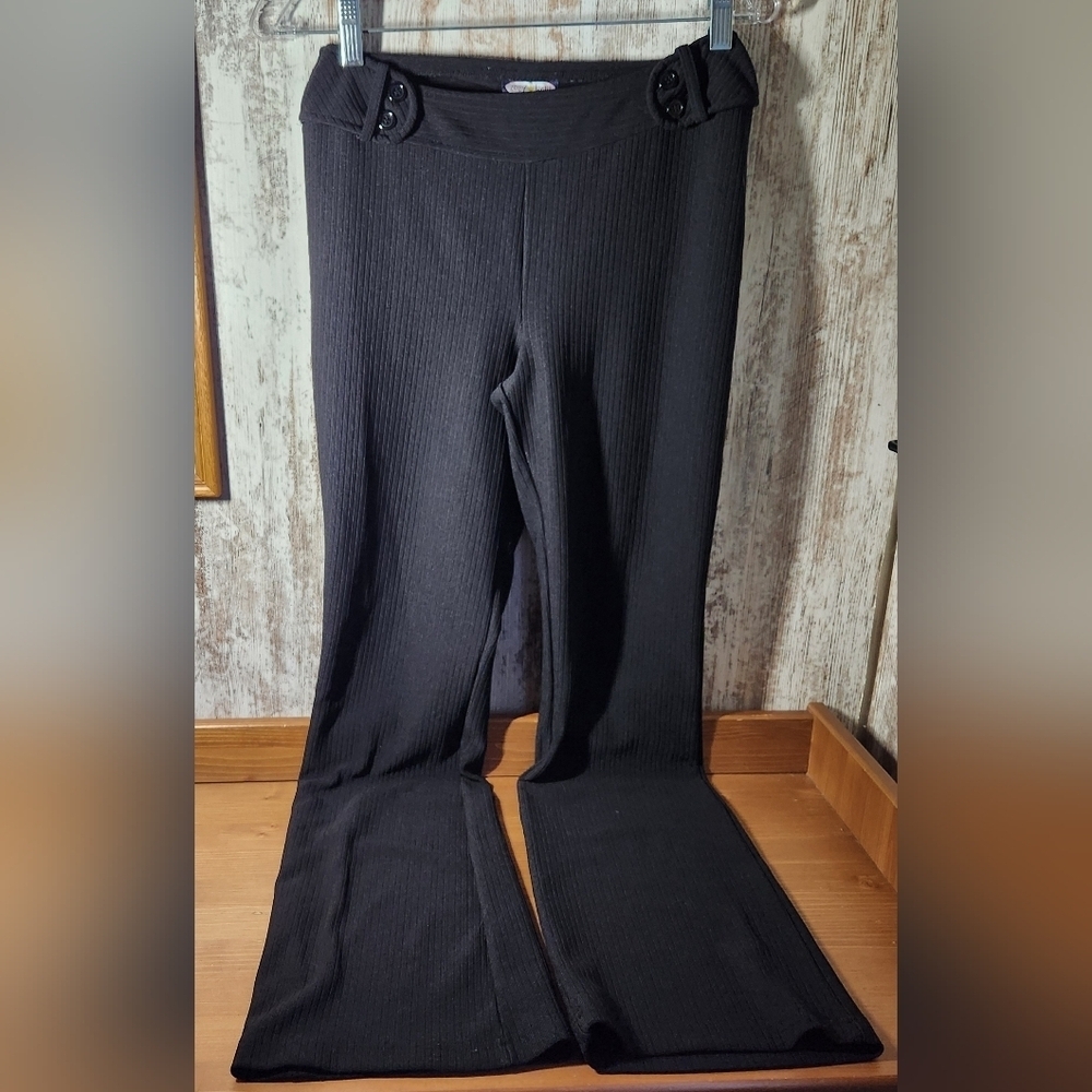 Chic Black Women's Ribbed Pull On Trousers